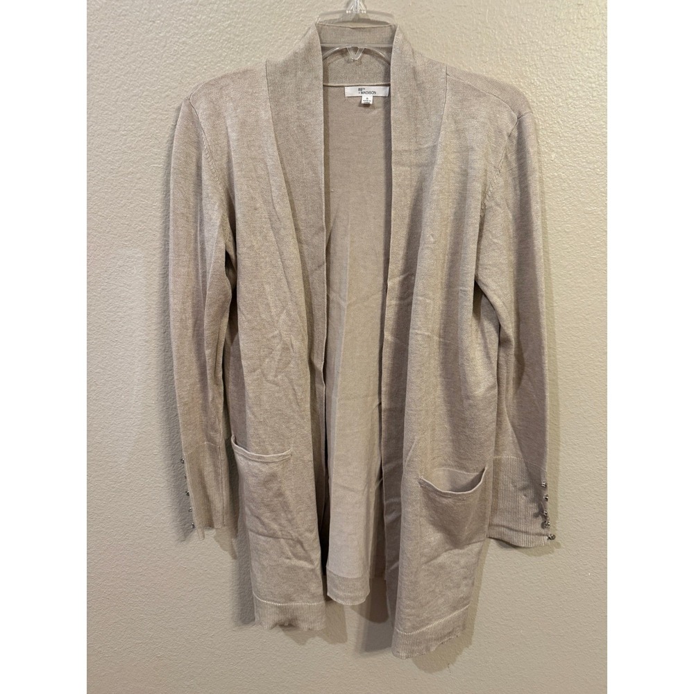 89th + Madison Womens Cardigan Sweater Beige Open Front Pockets Size S